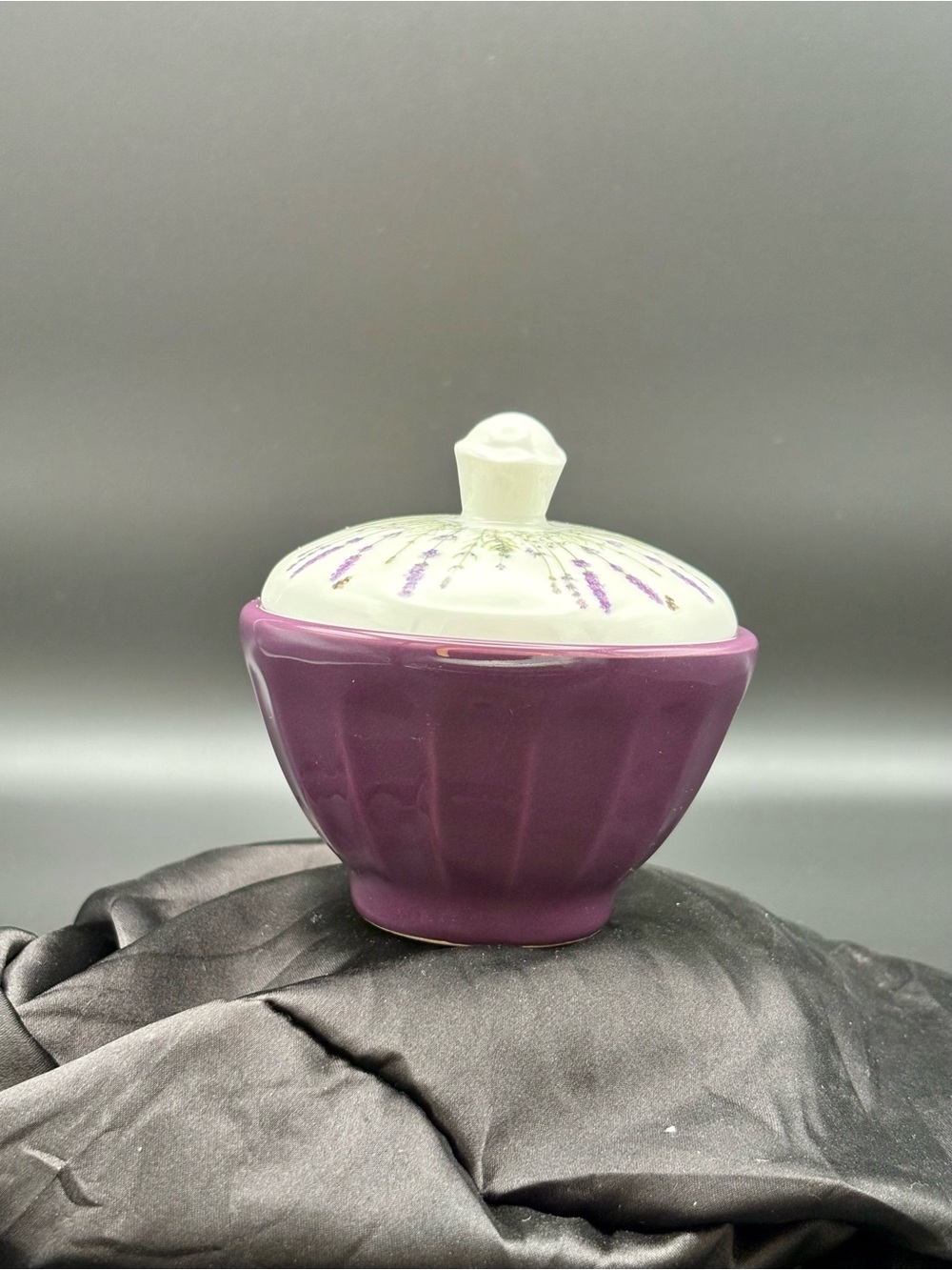 Anthropologie Purple and White Ceramic Lidded Vase
